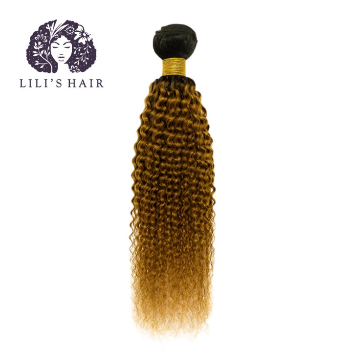 1B/27 Honey Blond Ombre Kinky Curly, Single Drawn 10A-Grade, Brazilian Remy Hair Bundles