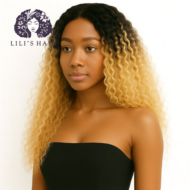 1B/27 Honey Blond Ombre Kinky Curly, Single Drawn 10A-Grade, Brazilian Remy Hair Bundles