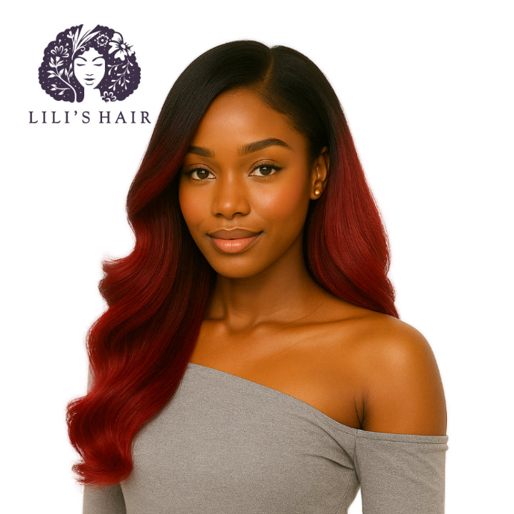 1B/99J Burgundy Ombre Body Wave, Double Drawn 12A-Grade, Brazilian Remy Hair Bundles