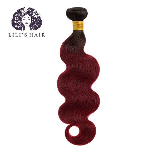 1B/99J Burgundy Ombre Body Wave, Double Drawn 12A-Grade, Brazilian Remy Hair Bundles