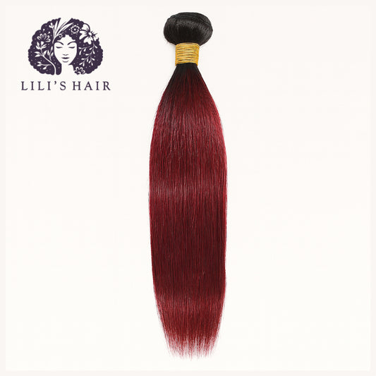 1B/99J Burgundy Ombre Straight, Single Drawn 10A-Grade, Brazilian Remy Hair Bundles
