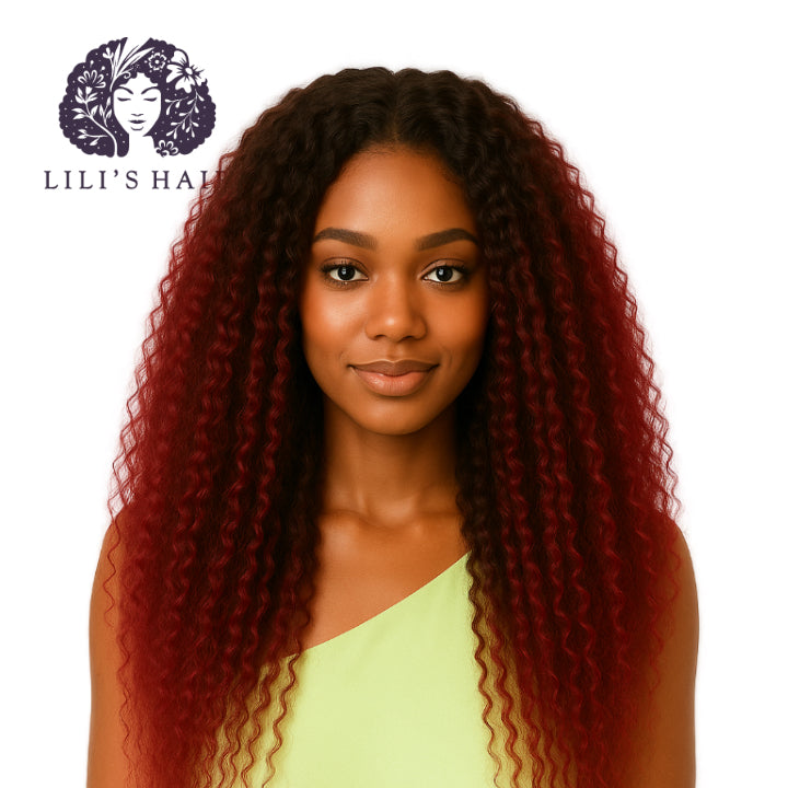 1B/99J Burgundy Ombre Kinky Curly, Single Drawn 10A-Grade, Brazilian Remy Hair Bundles