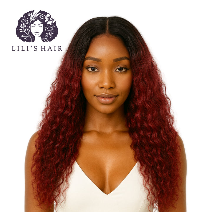 1B/99J Burgundy Ombre Deep Wave, Double Drawn 12A-Grade, Brazilian Remy Hair Bundles