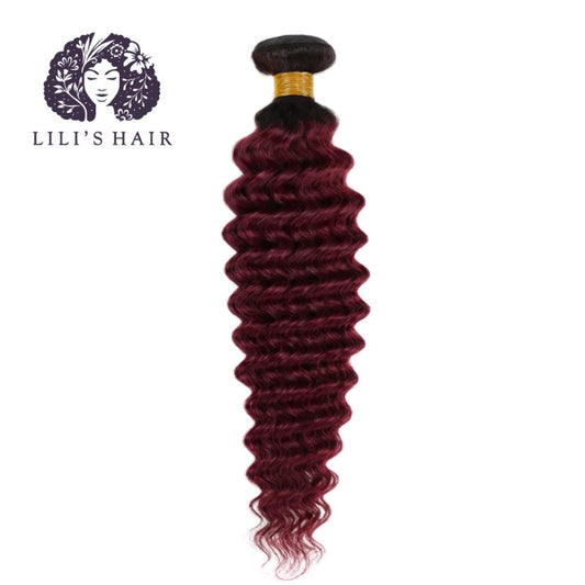 1B/99J Burgundy Ombre Deep Wave, Double Drawn 12A-Grade, Brazilian Remy Hair Bundles
