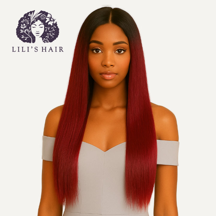 1B/99J Burgundy Ombre Straight, Single Drawn 10A-Grade, Brazilian Remy Hair Bundles