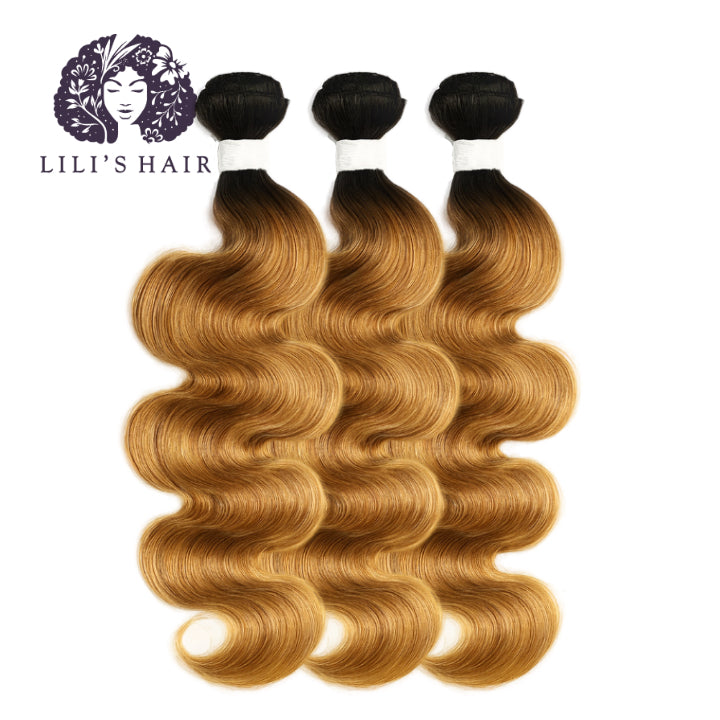 1B/27 Honey Blond Ombre Body Wave, Double Drawn 12A-Grade, Brazilian Remy Hair Bundles