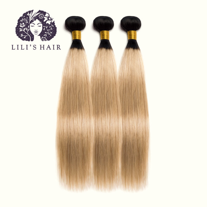 1B/27 Honey Blond Ombre Straight, Double Drawn 12A-Grade, Brazilian Remy Hair Bundles