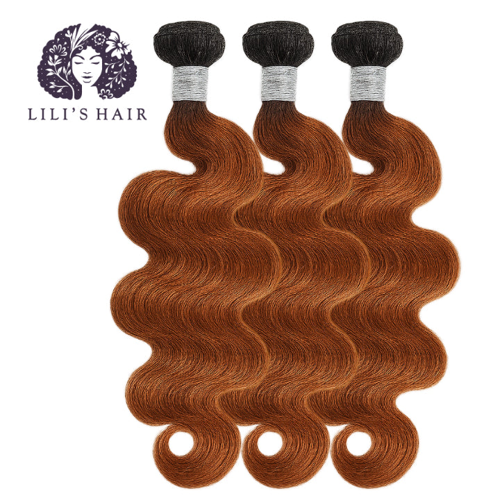1B/30 Expresso Ombre Body Wave, Single Drawn 10A-Grade, Brazilian Remy Hair Bundles