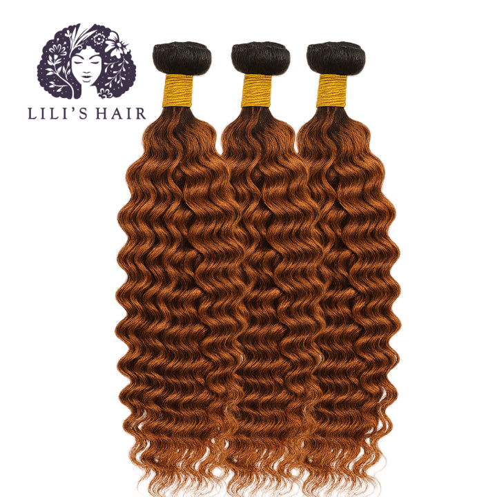 1B/30 Expresso Ombre Deep Wave, Single Drawn 10A-Grade, Brazilian Remy Hair Bundles