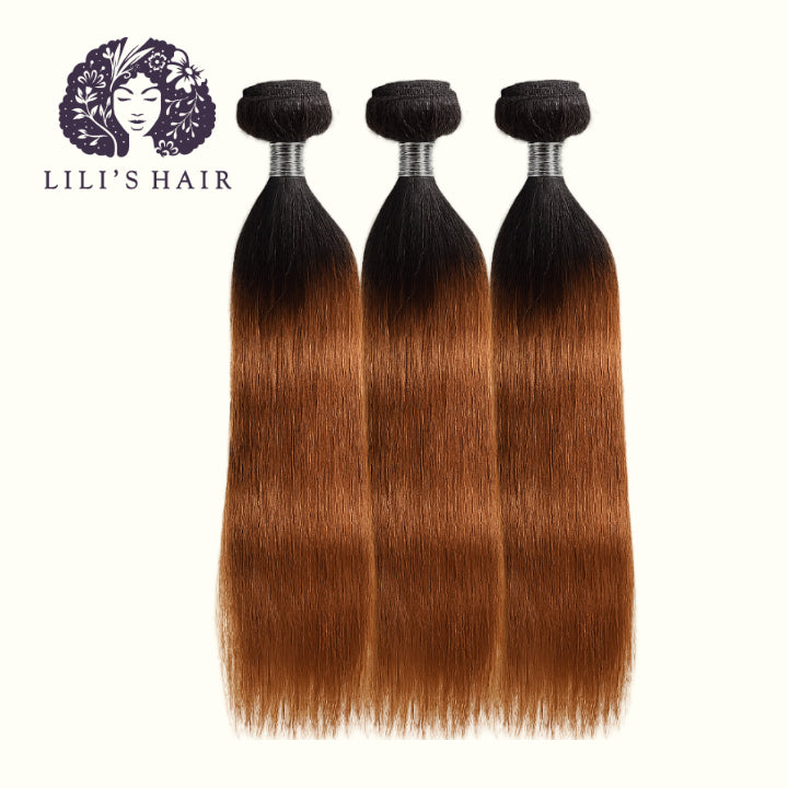 1B/30 Expresso Ombre Straight, Single Drawn 10A-Grade, Brazilian Remy Hair Bundles