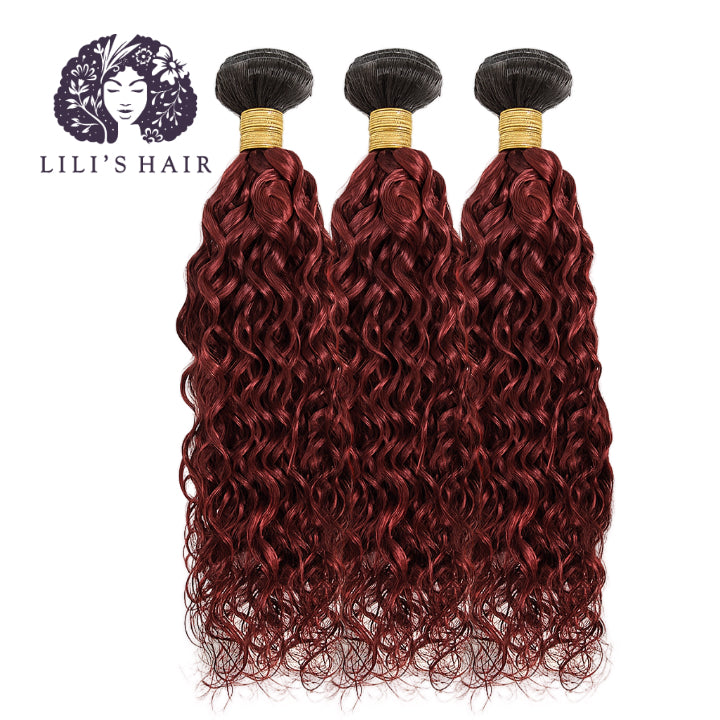 1B/99J Burgundy Ombre Kinky Curly, Single Drawn 10A-Grade, Brazilian Remy Hair Bundles