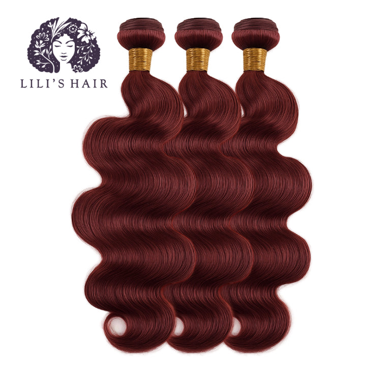 99J Burgundy Body Wave, Single Drawn 10A-Grade, Brazilian Remy Hair Bundles