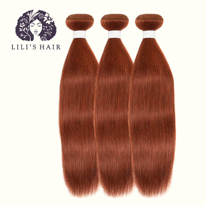 #33 Copper Red Straight, Double Drawn 12A-Grade, Brazilian Remy Hair Bundles